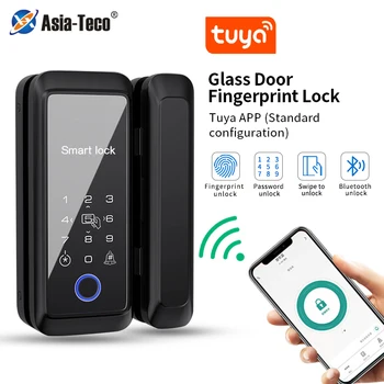 Tuya APP Раздвижная дверь Умный замок отпечатков пальцев Bluetooth 13,56 МГц RFID Электронный Одинарный Двойной стеклянный Дверной интеллектуальный замок C2