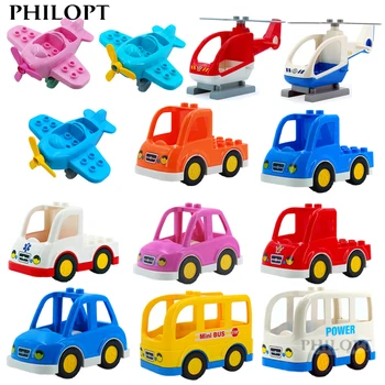 Модель автомобиля, детские игрушки, Большие строительные блоки, Городской транспорт, Самолет, Мультяшная конструкция, Автобус, вертолет, игрушки для детского подарка